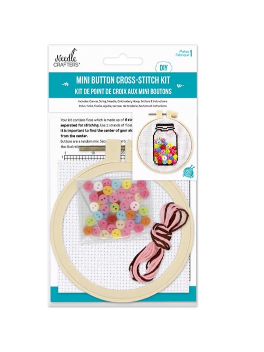 Mini Button Cross-Stitch Kit - Pastel Multi - Picture 6 of 7